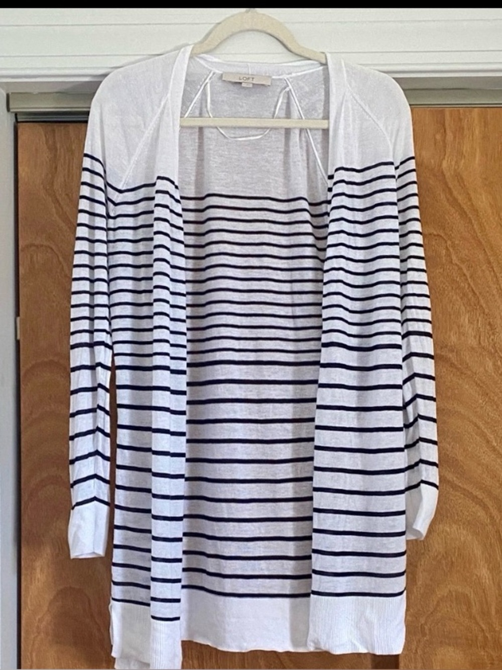 LOFT Striped Open Front Cardigan Ramie Blend Lightweight Summer Layer S